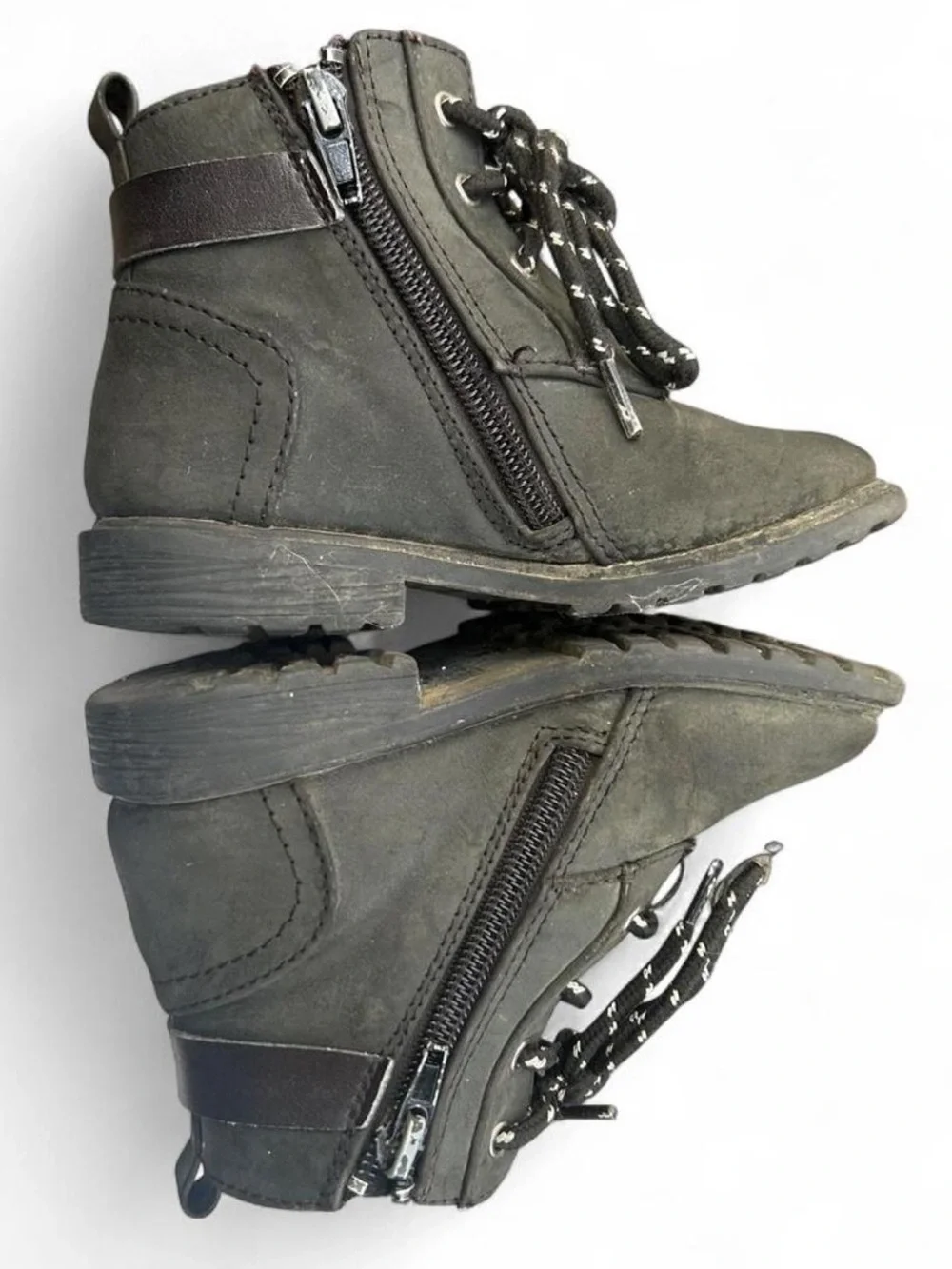 Kids Black Lace-Up Ankle Boots with Buckle Accent - Youth